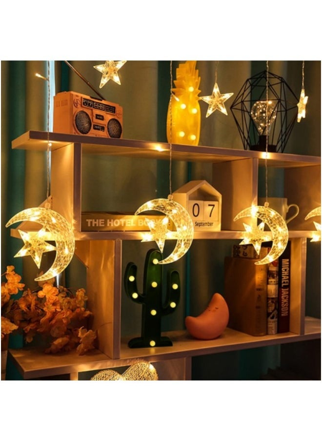 GGEROU - Solar Star Moon String Lights Outdoor ,138 LED Solar Powered Curtain Lights LED Stringlights,8 Lighting Modes Waterproof Twinkle Fairy Lights, Warm Light - Image 1