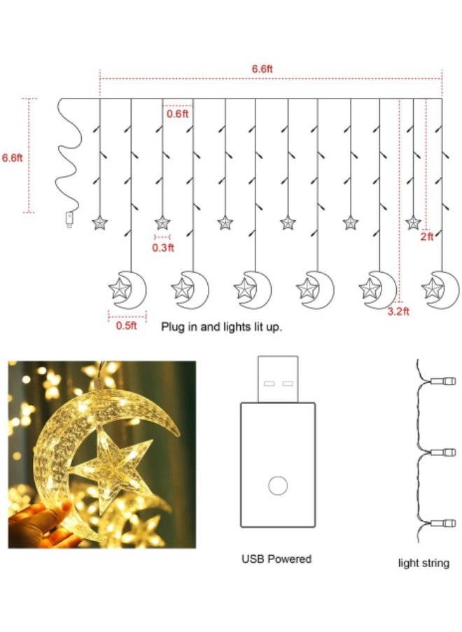GGEROU - Solar Star Moon String Lights Outdoor ,138 LED Solar Powered Curtain Lights LED Stringlights,8 Lighting Modes Waterproof Twinkle Fairy Lights, Warm Light - Image 1