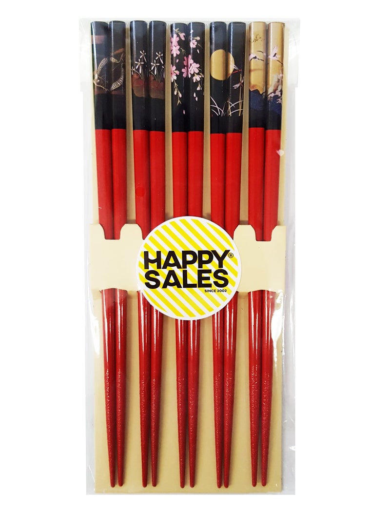 Happy Sales Happy Sales HSCH84S Bamboo Chopsticks Gift Set Crane Design Scenery Red 