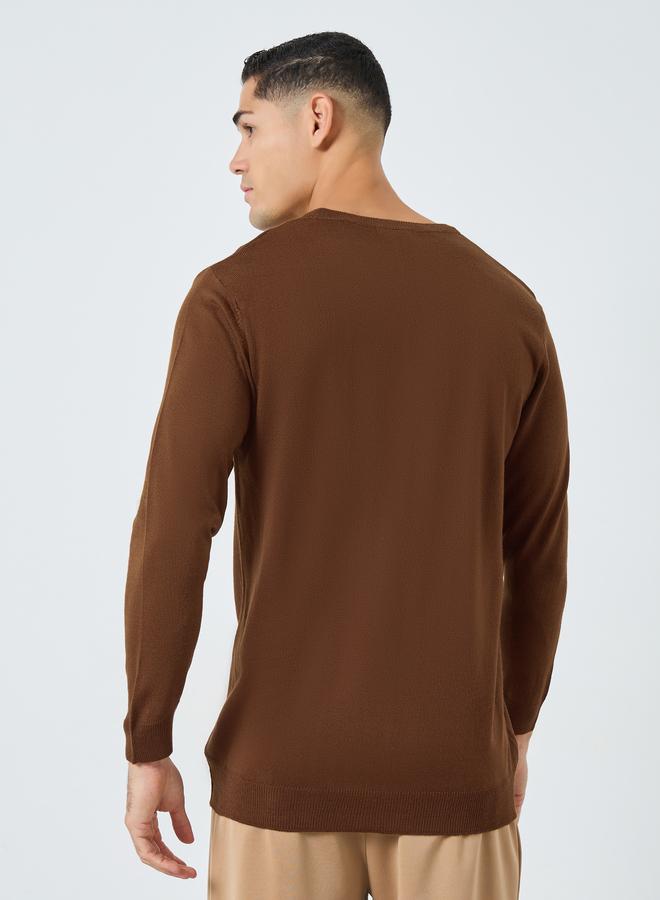 ستايلي سويتر بني محبوك بأكمام طويلة للرجال - Image 4