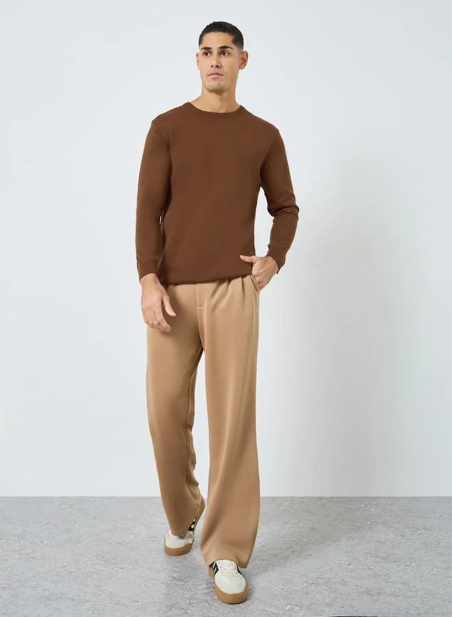 Styli Men Brown Knitted Long Sleeve Sweater