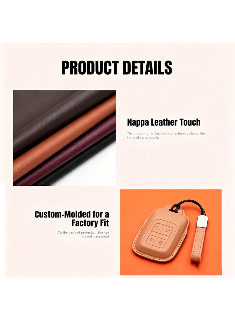 Adando Leather Car Key Fob Cover for Jetour G700 2026 2025 Accessories, Soft Full Protection Key Case Shell (Light Orange) - Image 2