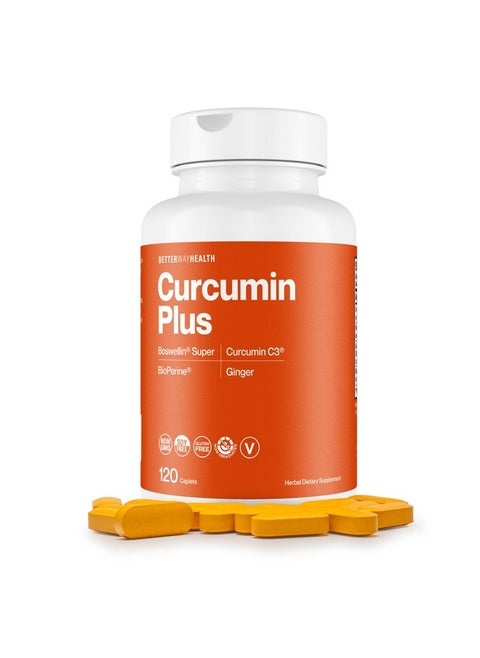 Better Way Health Curcumin Plus - Curcumin C3® Complex + Boswellin® Super + BioPerine® + Ginger - 120 Caplets