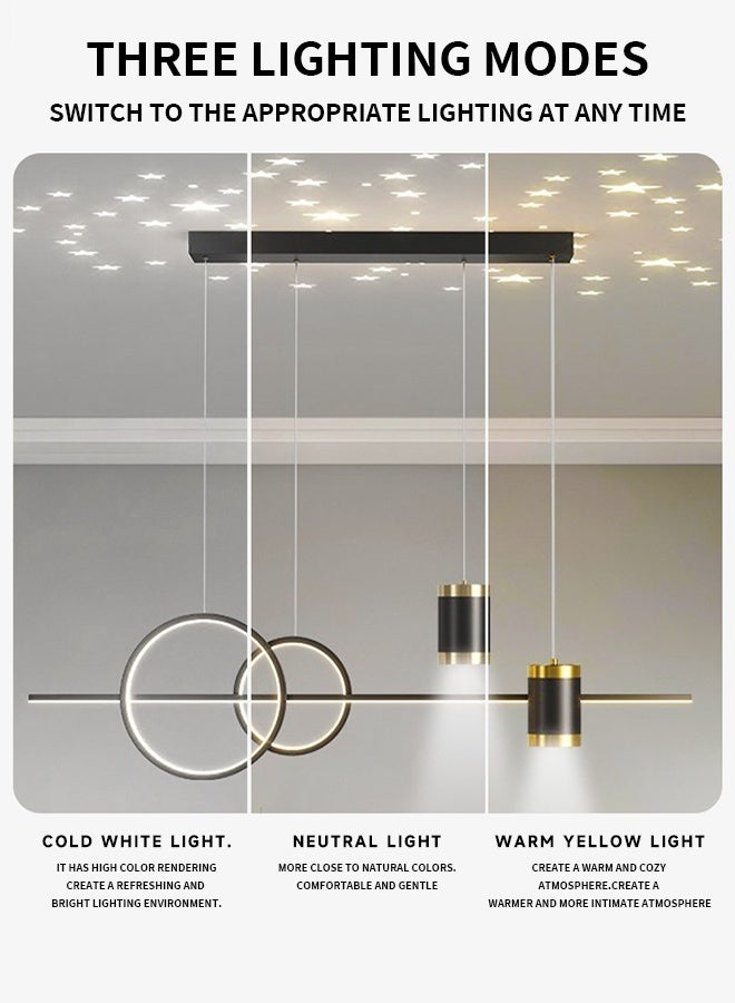 Dining room chandelier in a branch shape, luxurious and modern minimalist style. Projection of star patterns in the Nordic style on the long dining table lamps. - Image 4