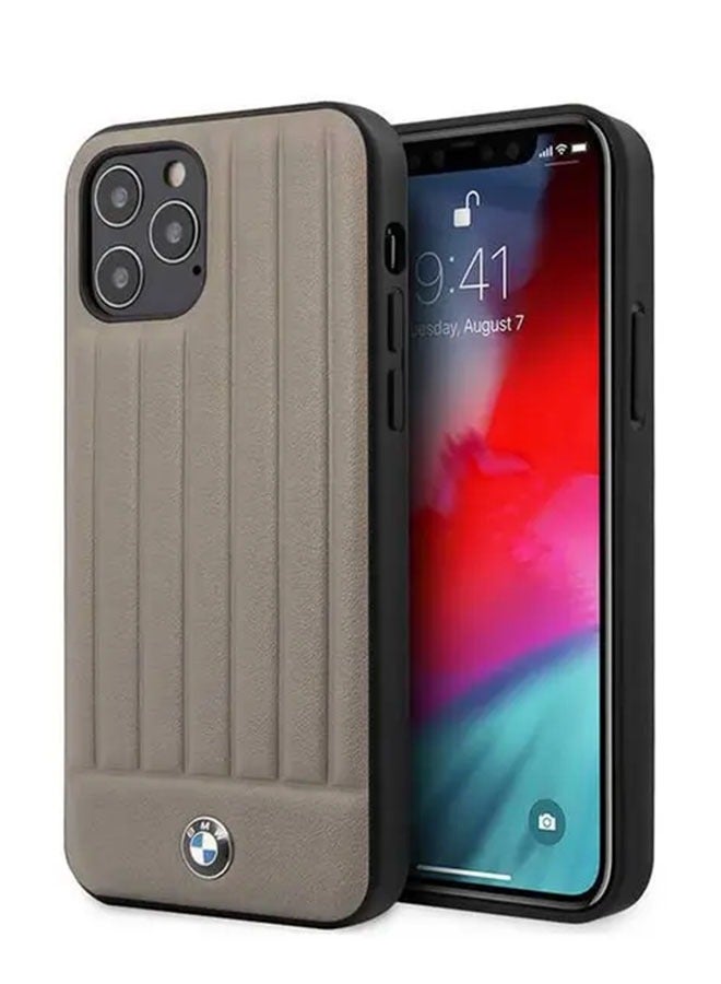 بي إم دبليو حافظة صلبة لامعة من البولي كربونات/البولي يوريثان الحراري من الجلد الأصلي مع خطوط رأسية مختومة ساخنة متوافقة مع هاتف iPhone 12 Pro Max (6.7 بوصات) - Image 4