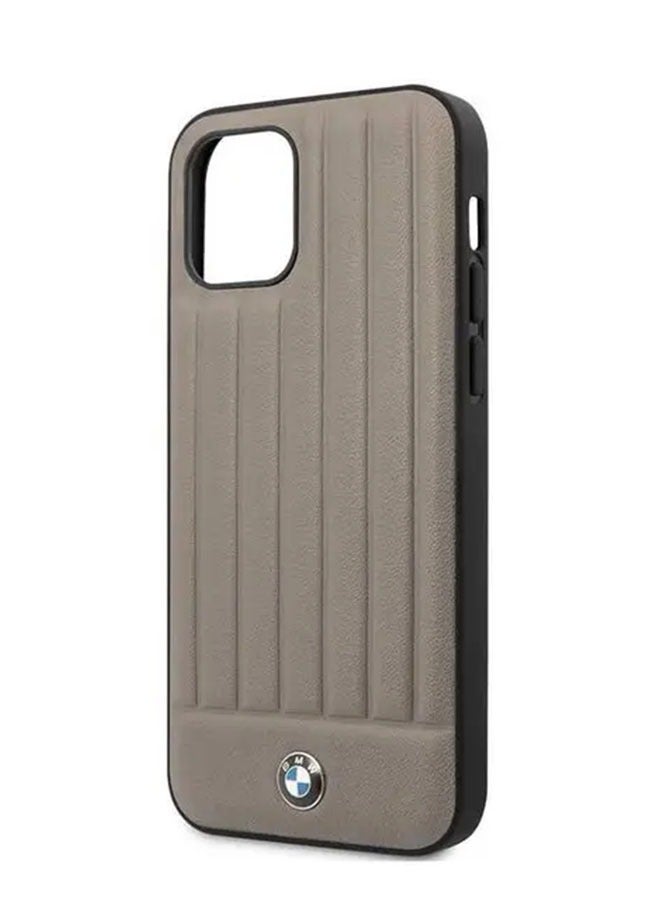 بي إم دبليو حافظة صلبة لامعة من البولي كربونات/البولي يوريثان الحراري من الجلد الأصلي مع خطوط رأسية مختومة ساخنة متوافقة مع هاتف iPhone 12 Pro Max (6.7 بوصات) - Image 3