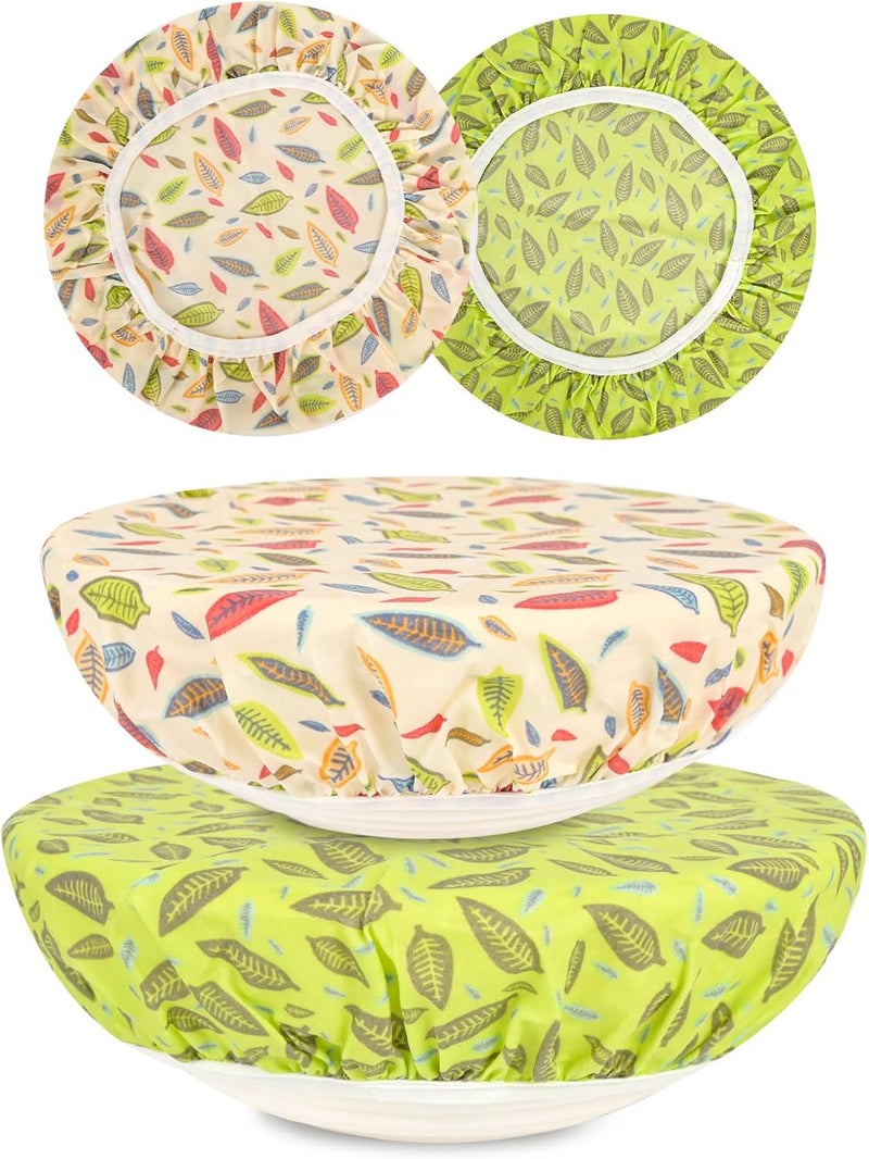 BERBAM Reusable Bowl Covers for Bread Proofing（2 Large）- Cotton Beeswax Bowl Covers Reusable with Elastic Rim, Sourdough Bowl Cover for Food Storage and Food Preservation (10INCH) (leaves) - Image 1