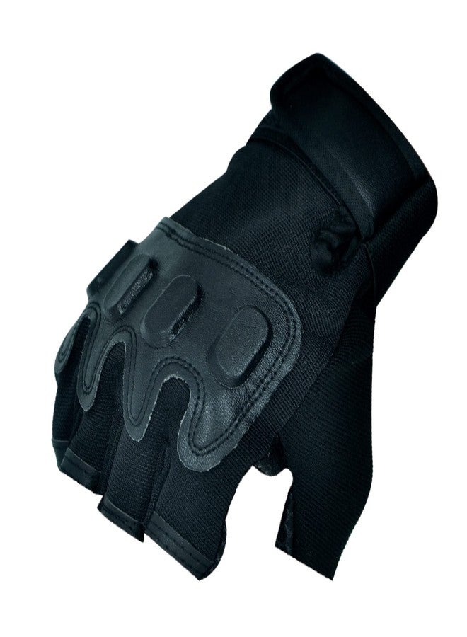 ZaySoo Nylon Tactical Leather Gym Gloves for Professional Weightlifting, Fitness Training and Workout | with Half-Finger Length, Wrist Wrap for Protection | and Tactical Thumb - Black - Image 3