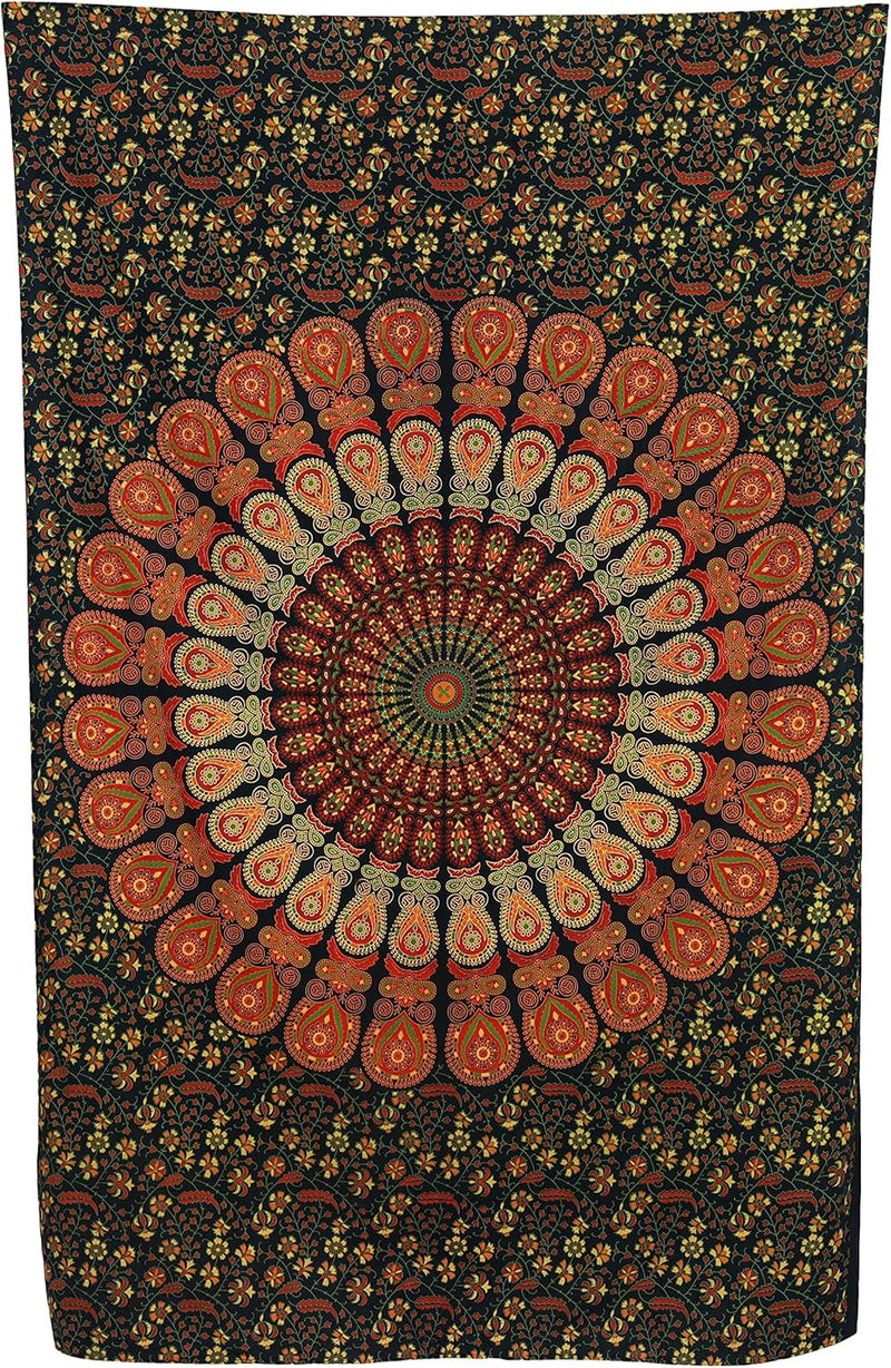 Bless International Indian Hippie Bohemian Psychedelic Peacock Mandala Wall Hanging Bed Linen Tapestry (Golden Green, Twin (137 x 182 Inches) (140 x 185 cm) - Image 4