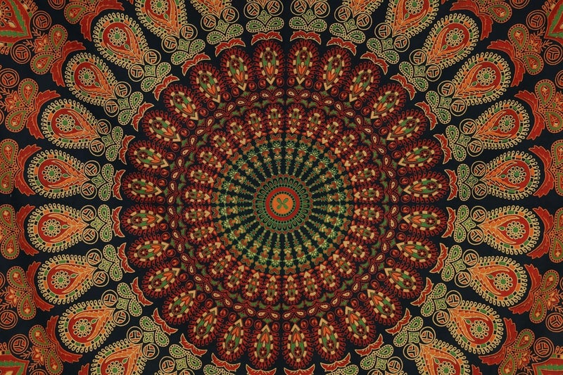 Bless International Indian Hippie Bohemian Psychedelic Peacock Mandala Wall Hanging Bed Linen Tapestry (Golden Green, Twin (137 x 182 Inches) (140 x 185 cm) - Image 3