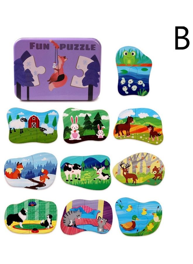 10-Piece Wooden Jigsaw Puzzle  With Iron Box