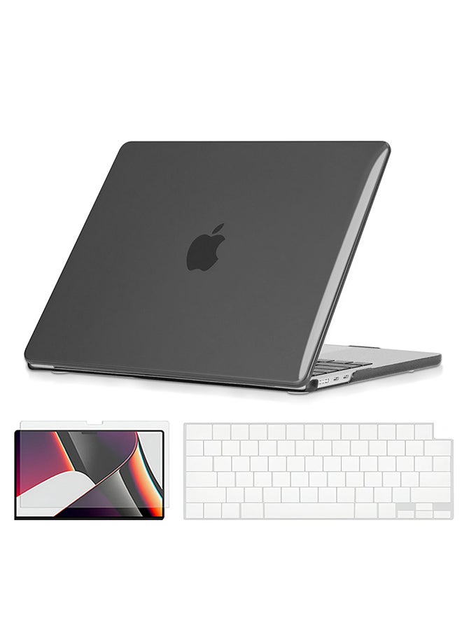 O Ozone Slim Crystal Case Compatible with MacBook Air 13 inch (A2681) M2 2022, (A3113) M3 2024 Hard Case with Keyboard Cover & Screen Protector, Black - Image 1
