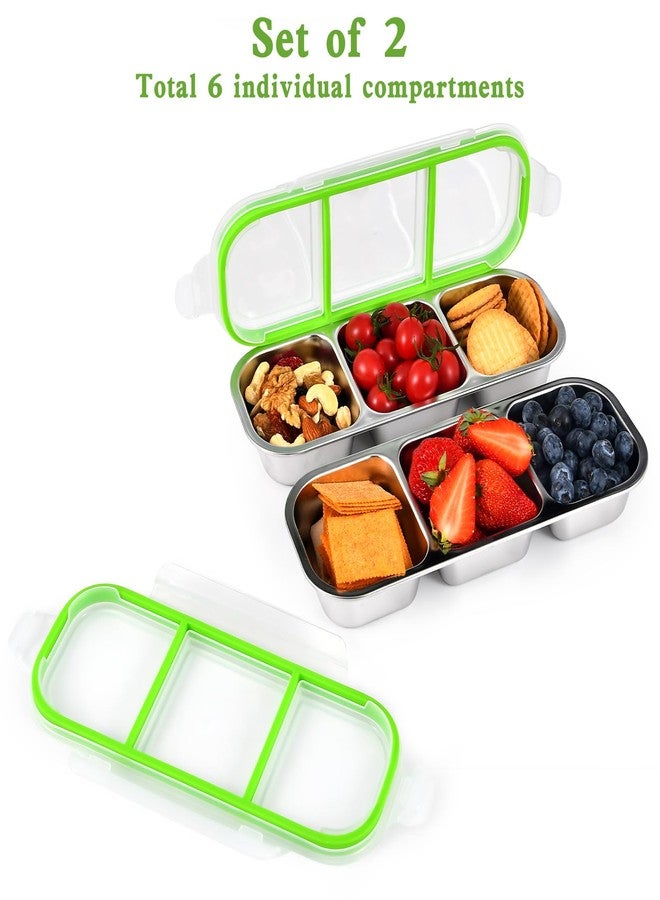 UPTRUST Reusable Snack Containers with Lids, 2pcs Stainless Steel 3-Compartment Snack Box, Divided and Leak-Proof Design for Take-Out Condiments and On-the-Go Snacks - Image 2