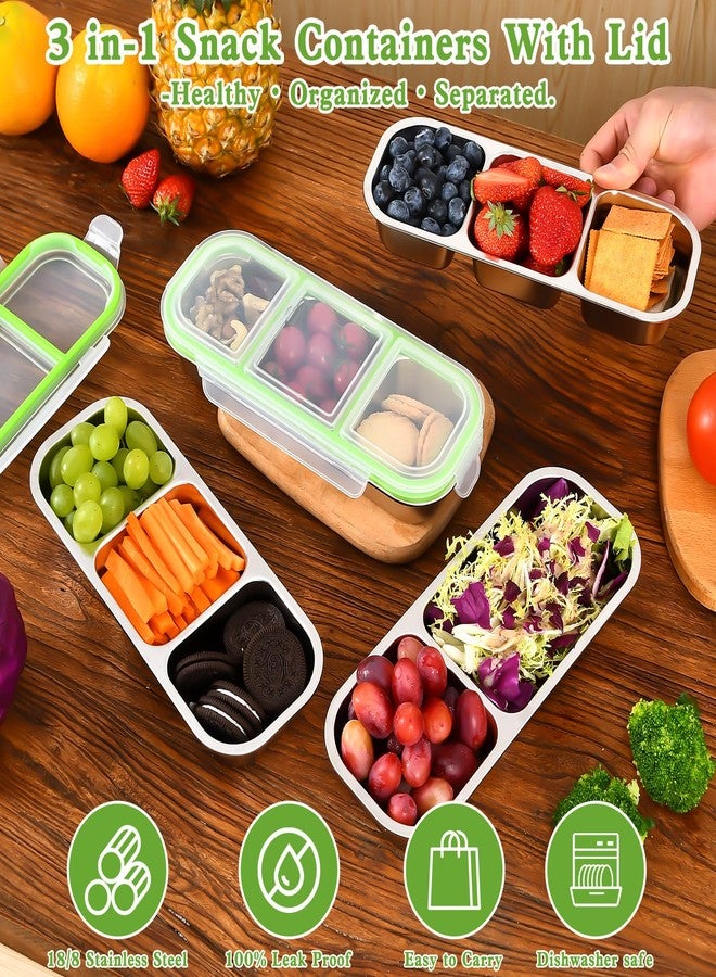 UPTRUST Reusable Snack Containers with Lids, 2pcs Stainless Steel 3-Compartment Snack Box, Divided and Leak-Proof Design for Take-Out Condiments and On-the-Go Snacks - Image 5