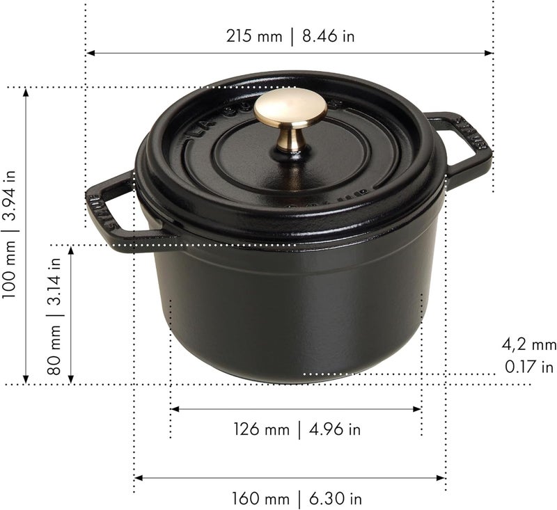 Staub Cast Iron 1.25-qt Round Cocotte - Matte Black, Made in France - Image 2