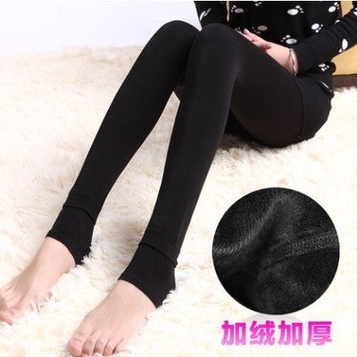 Spot! Autumn and winter plus velvet padded leggings wear pearl velvet one pants foot warm pants womens wholesale Black 