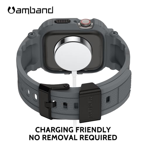 amBand Bands Compatible with Apple Watch 9/8/7 45mm, M1 Sport Series Rugged Case with TPU Strap Military Protective Tough Cover Bumper for iWatch SE3/SE2/SE/6/5/4/3 44mm 42mm Men Gray - Image 4