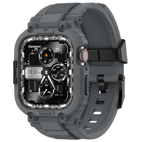 amBand Bands Compatible with Apple Watch 9/8/7 45mm, M1 Sport Series Rugged Case with TPU Strap Military Protective Tough Cover Bumper for iWatch SE3/SE2/SE/6/5/4/3 44mm 42mm Men Gray - Image 1