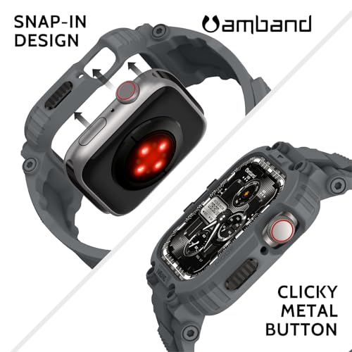amBand Bands Compatible with Apple Watch 9/8/7 45mm, M1 Sport Series Rugged Case with TPU Strap Military Protective Tough Cover Bumper for iWatch SE3/SE2/SE/6/5/4/3 44mm 42mm Men Gray - Image 5