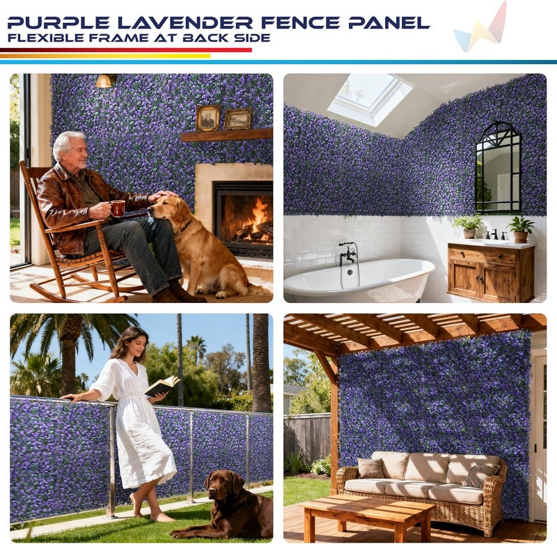 Windscreen4less 6 PCS 20"x20" Artificial Boxwood Panels Faux Plant Grass Green Wall Panel Decoration for Outdoor Indoor Garden Backyard (Lavender Purple) - Image 2