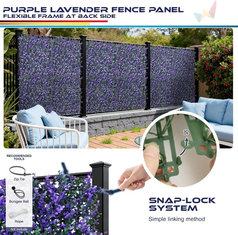 Windscreen4less 6 PCS 20"x20" Artificial Boxwood Panels Faux Plant Grass Green Wall Panel Decoration for Outdoor Indoor Garden Backyard (Lavender Purple) - Image 4