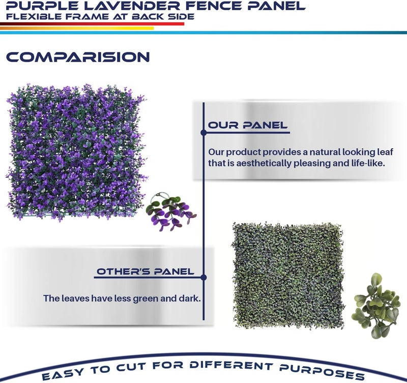 Windscreen4less 6 PCS 20"x20" Artificial Boxwood Panels Faux Plant Grass Green Wall Panel Decoration for Outdoor Indoor Garden Backyard (Lavender Purple) - Image 5