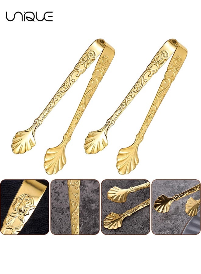 Unique 2 PCS Gold Mini Serving Tongs, Vintage Rose Relief Handle Ice Cube Clips Sugar Tongs, Stainless Steel Sugar Cube, for Tea Coffee Appetizers Desserts, for Tea Party, Coffee, Kitchen - Gold - Image 3