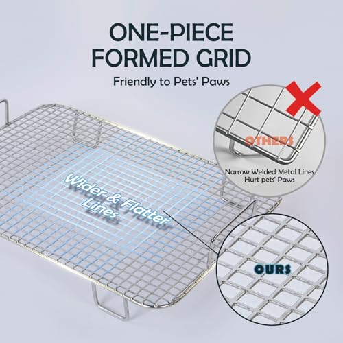 MEEXPAWS Rabbit Litter Box Stainless Steel, Large Bunny Litter Box with Raised Grid and Washable Pee Pad, Metal Litter Pan High Side for Rabbit,Small Animal Toilet Potty Tray Easy Cleaning,Less Stink - Image 2