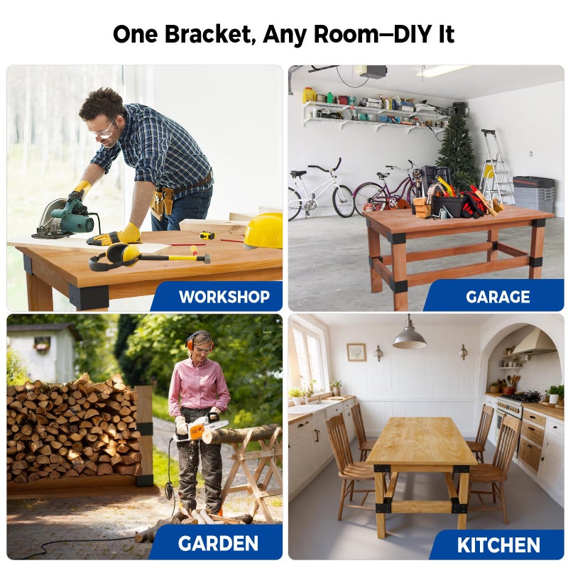 MEWSDEN Heavy Duty Workbench Bracket Kit - 3-Way Corner Brackets, 8-Pack Right Angle DIY Workbench Kit for 2x4 Lumber (Actual 1.5"x3.5"), Indoor/Outdoor Shelving, Garage Shelves, Work Table, Planer Stands - Image 5