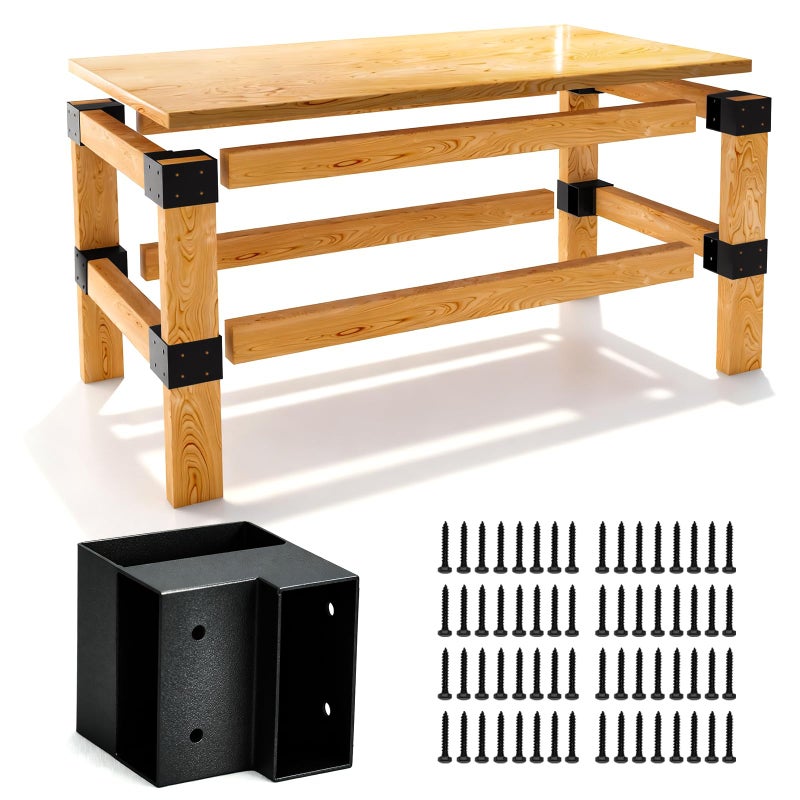 MEWSDEN Heavy Duty Workbench Bracket Kit - 3-Way Corner Brackets, 8-Pack Right Angle DIY Workbench Kit for 2x4 Lumber (Actual 1.5"x3.5"), Indoor/Outdoor Shelving, Garage Shelves, Work Table, Planer Stands - Image 1