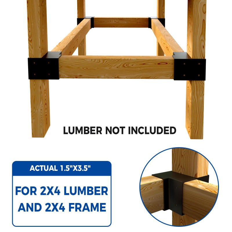 MEWSDEN Heavy Duty Workbench Bracket Kit - 3-Way Corner Brackets, 8-Pack Right Angle DIY Workbench Kit for 2x4 Lumber (Actual 1.5"x3.5"), Indoor/Outdoor Shelving, Garage Shelves, Work Table, Planer Stands - Image 2