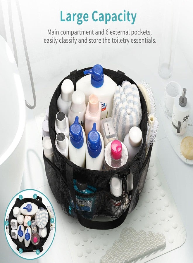 onemoky Mesh Shower Caddy Portable for College Dorm Room Essentials, Shower Tote Bag with Hanging Hook and Drawstring, Quick Dry Toiletry Bag with 6 Pockets for Bathroom, Swimming, Gym, Camping, Beach, Travel - Image 2