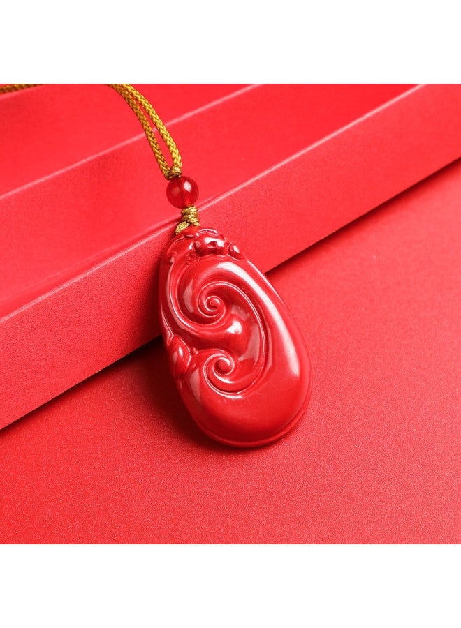 Genuine High-content Cinnabar Imperial Sand Ruyi Lock Eight Treasures Wealth Axe Premium Pendant - Image 2