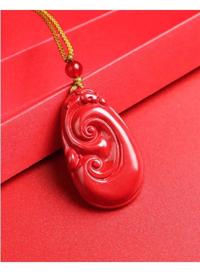 Genuine High-content Cinnabar Imperial Sand Ruyi Lock Eight Treasures Wealth Axe Premium Pendant - Image 1