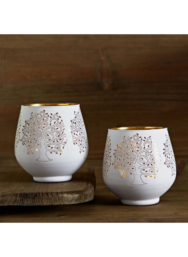 Home Box Evren 2-Piece Cutwork Tealight Candleholder Set with LED Lights - 9x9x9 cm - Image 2