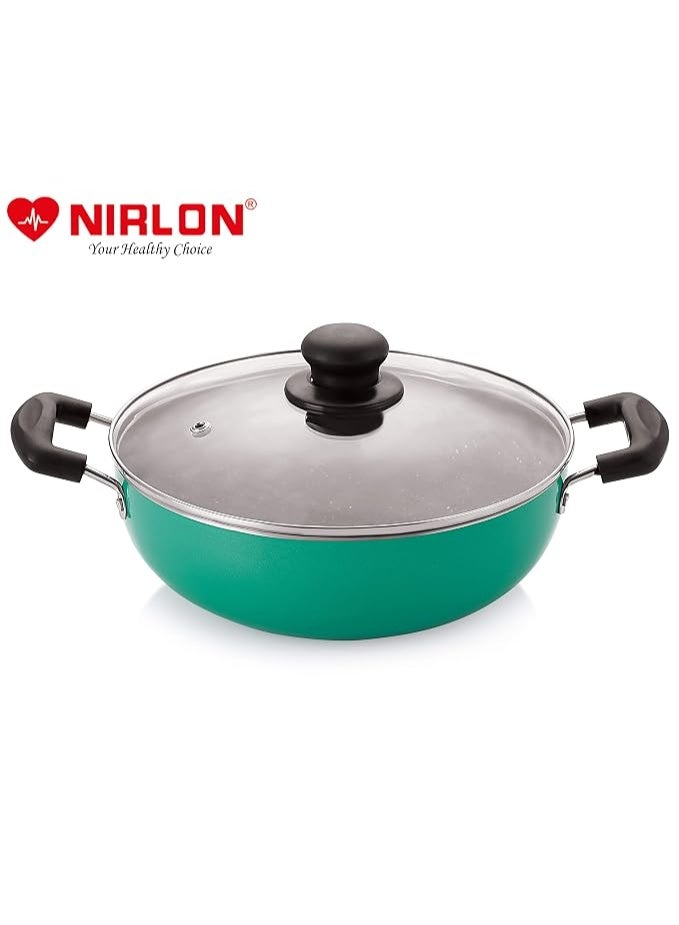Nirlon Aluminium Non Stick Non Induction Cookware Set with Glass Lid & 3 Spoon - Green - Image 3
