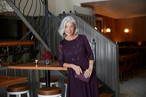 Alex Evenings Women's 3/4 Sleeve Stretch Lace Bodice One Piece Mother of the Bride Dress, Deep Plum, 16P - Image 2