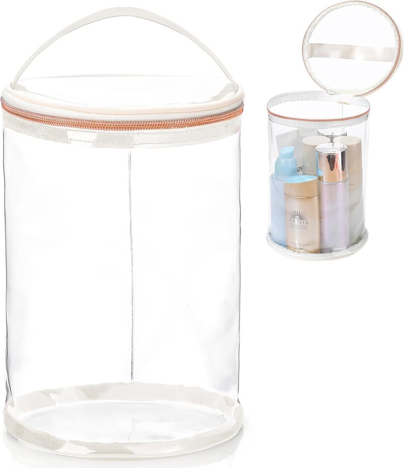 Sanwuta Clear Lotion Bag for Toiletry Cylinder Makeup Bag Heavy Duty Sunscreen Travel Organizer Pouch Waterproof Cosmetic Bag with Handle Zipper Gift for Christmas Beach Pool Airport Women(White)