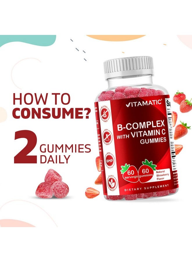 Vitamatic Vitamin B Complex Gummies With Vitamin C & Inositol Natural Strawberry Flavor 60 Gummies - Image 4