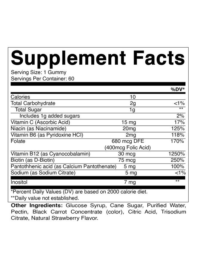 Vitamatic Vitamin B Complex Gummies With Vitamin C & Inositol Natural Strawberry Flavor 60 Gummies - Image 3