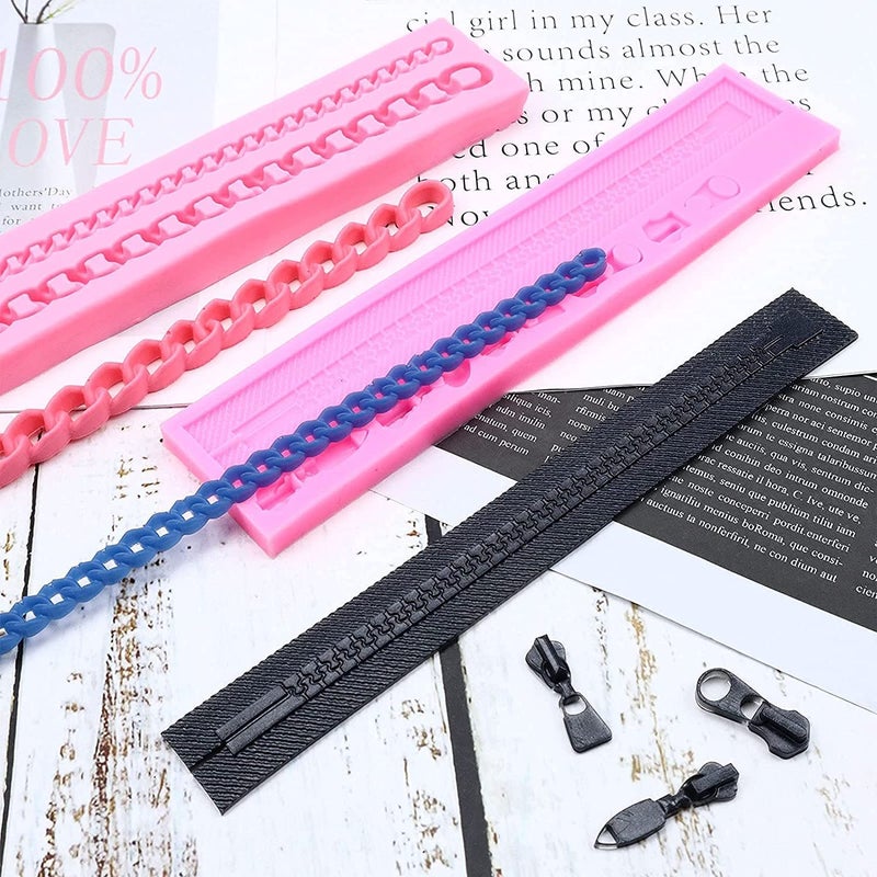 Guratapa 2 PCS Zipper Chain Silicone Molds for DIY Fondant Candy Making Chocolate Mold Desserts Ice Cube Gum Clay Biscuit Plaster Resin Cupcake Topper Cake Decor Purse Bag Moulds  - Image 5