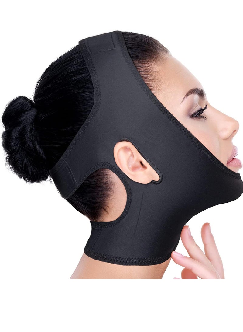 Bukela Neck and Chin Compression Garment Wrap, Post Surgical Chin Strap Bandage for Women, Face Slimmer, Jowl Tightening, Chin Lifting(Black) - Image 1