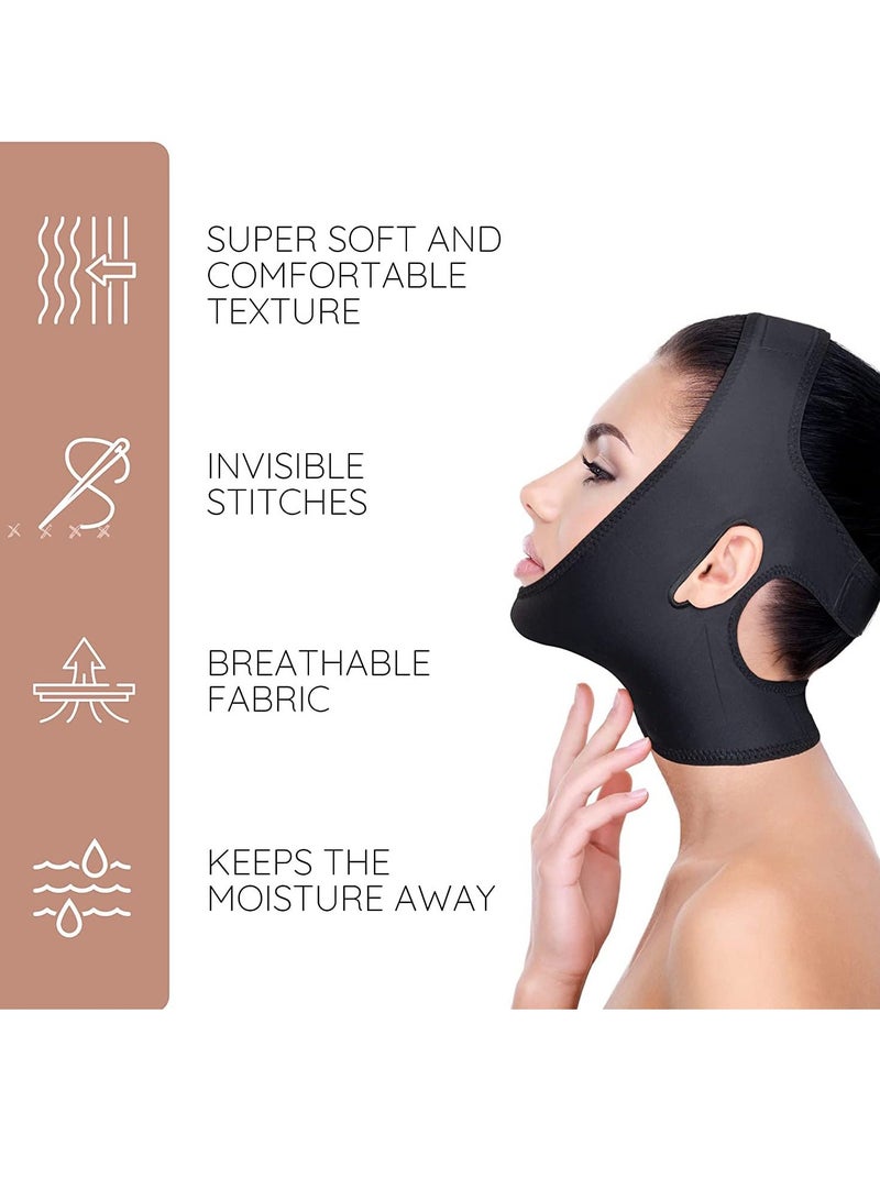 Bukela Neck and Chin Compression Garment Wrap, Post Surgical Chin Strap Bandage for Women, Face Slimmer, Jowl Tightening, Chin Lifting(Black) - Image 4