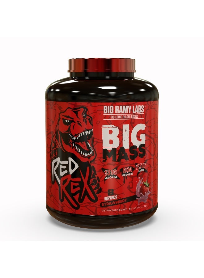 RED REX Big Mass Gainer Powder - Strawberry Flavor - 6lb (2.72kg) - for Muscle Growth & Recovery - Image 1