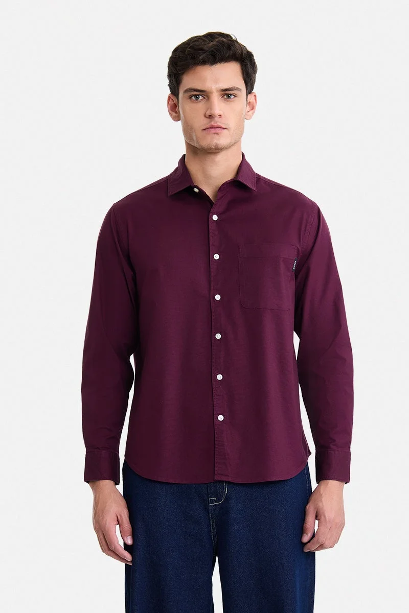 سنيتش Maroon Solid Long Sleeve Regular Fit Casual Shirt
