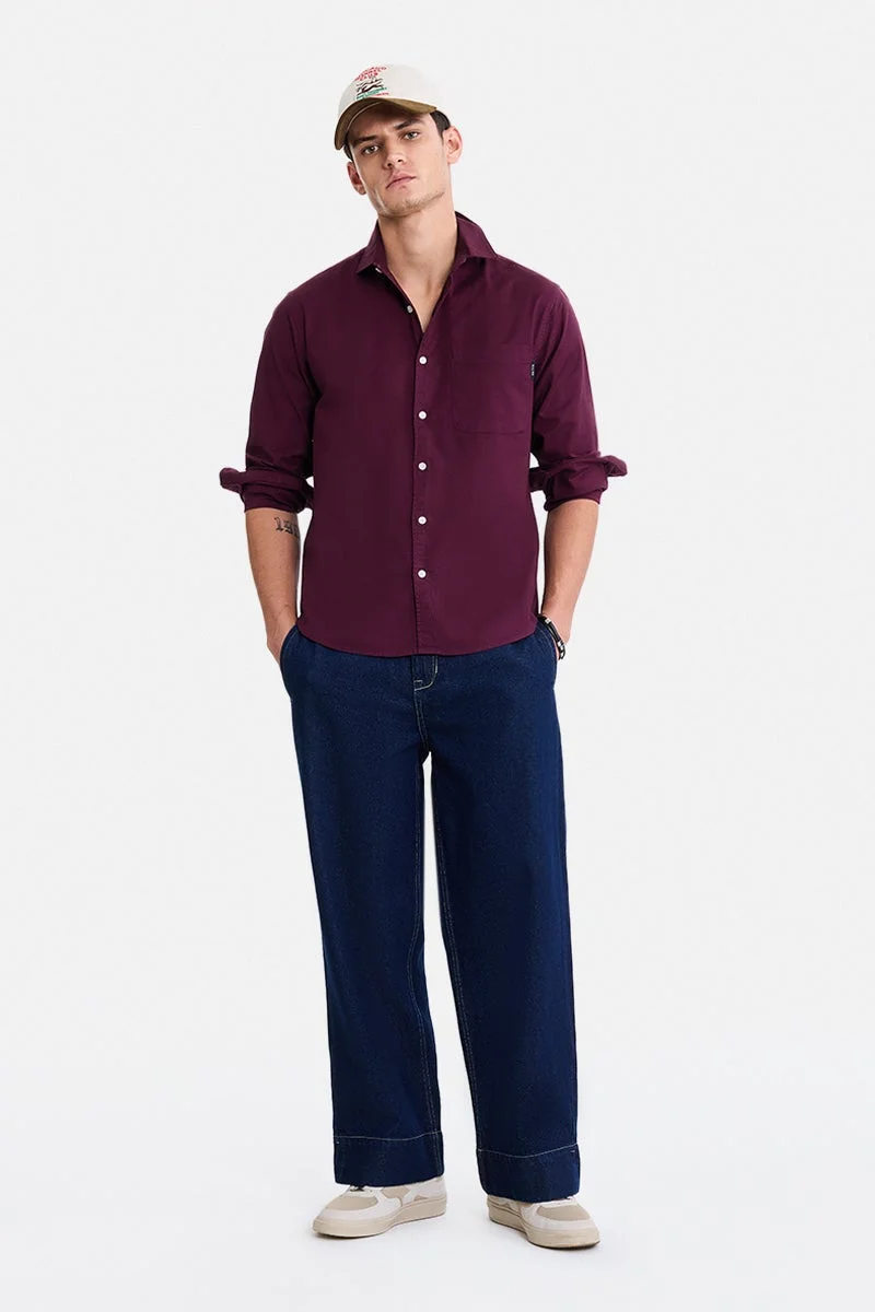 سنيتش Maroon Solid Long Sleeve Regular Fit Casual Shirt