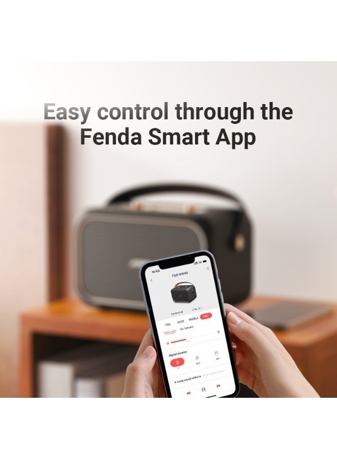 F&D RW40 Portable Bluetooth Speaker with 3 Speakers,Deep Bass and 360°Surround Sound, Rich Balanced Audio,APP Control,BT/AUX/USB Input Support,20H Playtime, Bluetooth 5.3 for Home Party(Without Microphone) - Image 5