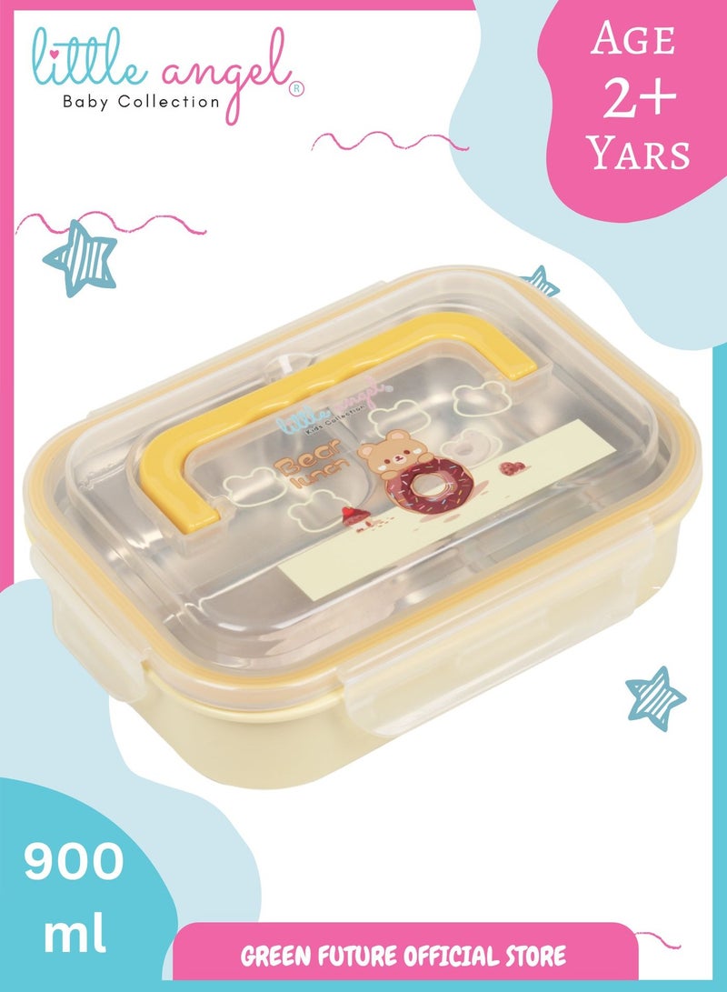 Little Angel Kids Bento Lunch Box 900ml - Leak-Proof, Eco-Friendly, Stainless Steel, Cute Bear Design, Ideal for School & Travel - Image 1