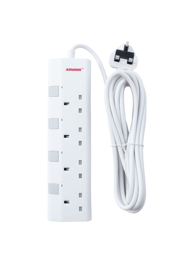 ADMORE 4-Gang 5-Meter Type G Extension Cord with Individual Switches & Indicator Lights | ESMA Approved, 3250W Max Power, 13A, Heavy Duty Cable | Power Strip for Home, Office, Appliances