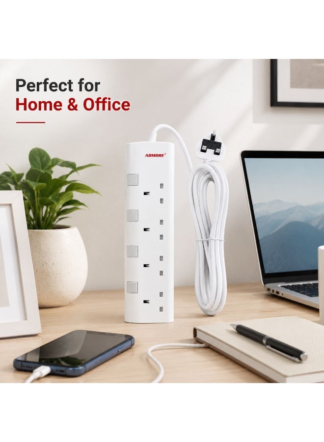 ADMORE 4-Gang 5-Meter Type G Extension Cord with Individual Switches & Indicator Lights | ESMA Approved, 3250W Max Power, 13A, Heavy Duty Cable | Power Strip for Home, Office, Appliances - Image 5